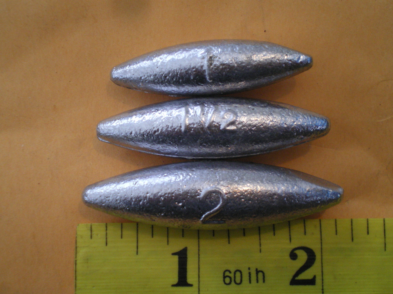 45 SLENDER SHAPE LURE BODIES/SLIP SINKER 1, 1-1/2, 2 OZ. 15 EA."MAKE SPINNERS"