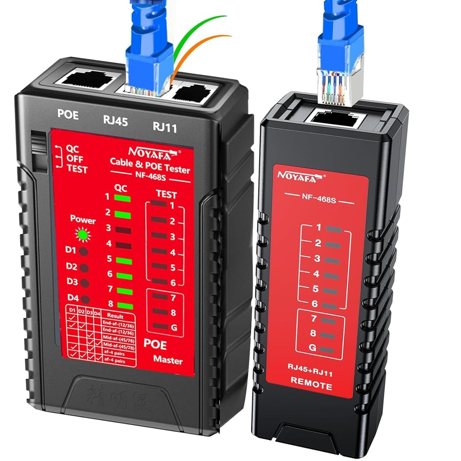 Professional Network Cable Tester for RJ45, RJ11 & PoE | Compact & LED Display
