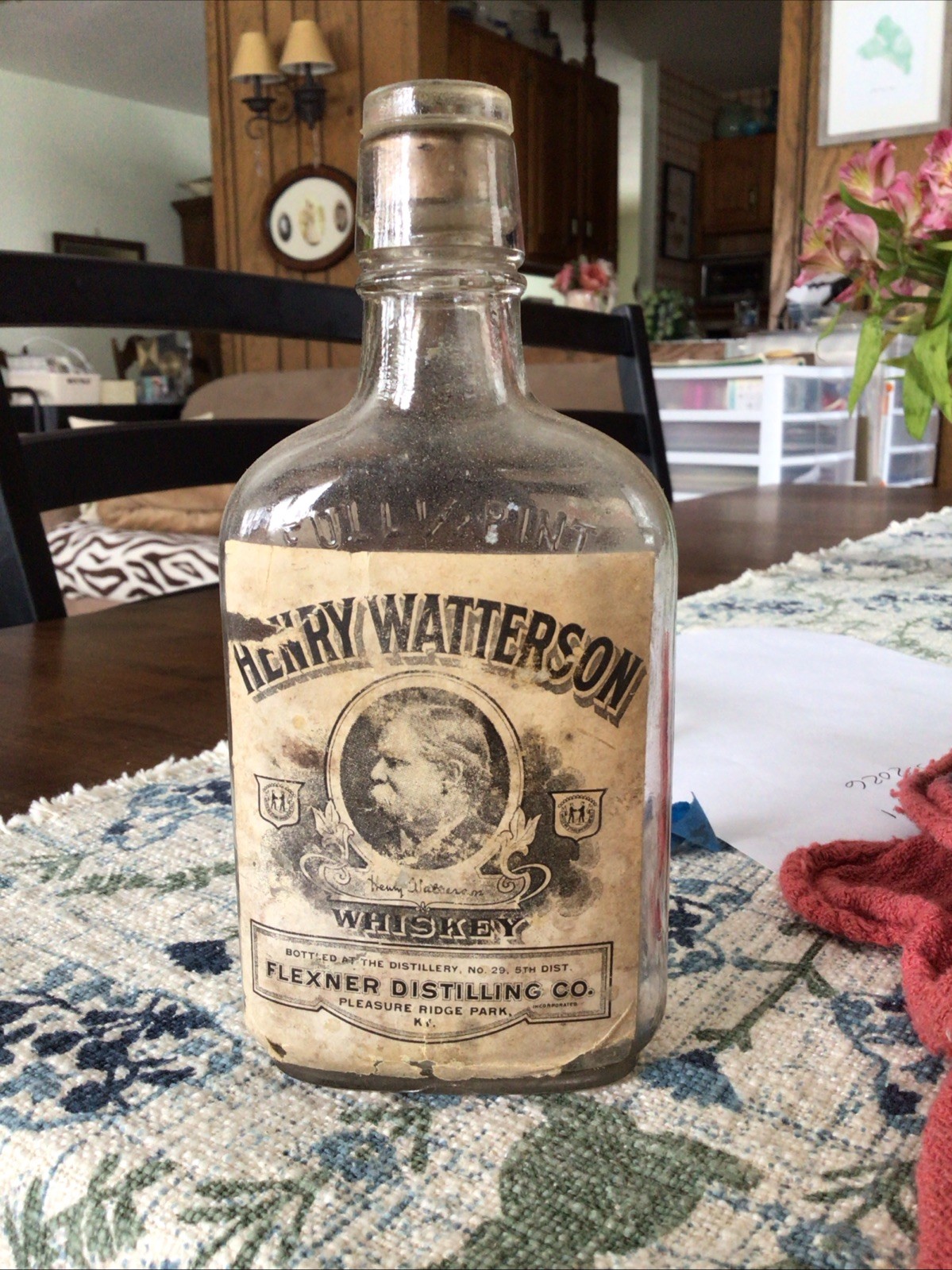 PAPER LABEL PRE PRO WHISKEY BOTTLE PLEASURE RIDGE PARK KY HENRY WATTERSON KENT.