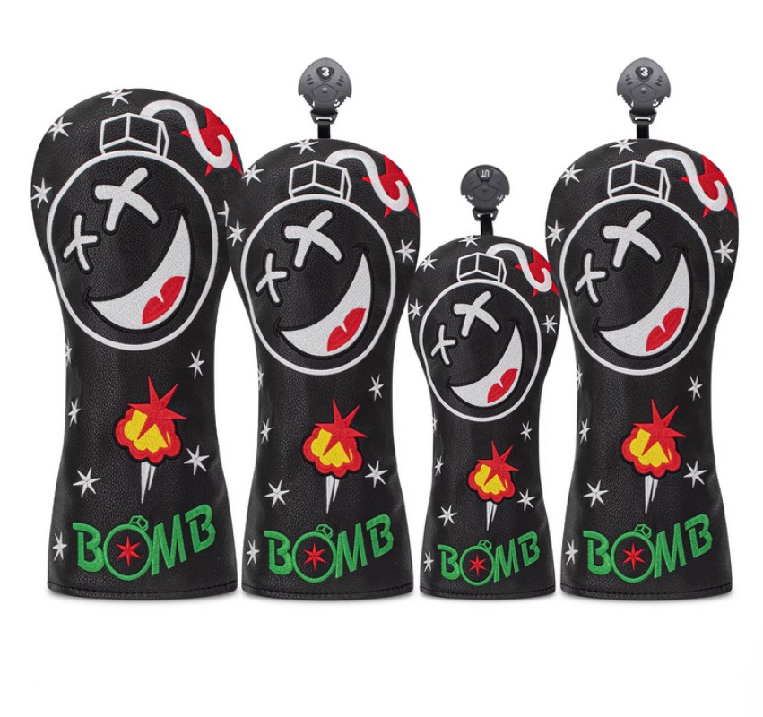 Funny Bomb Leather Golf Head Cover for Driver Fairway Wood Hybrid Club Protect