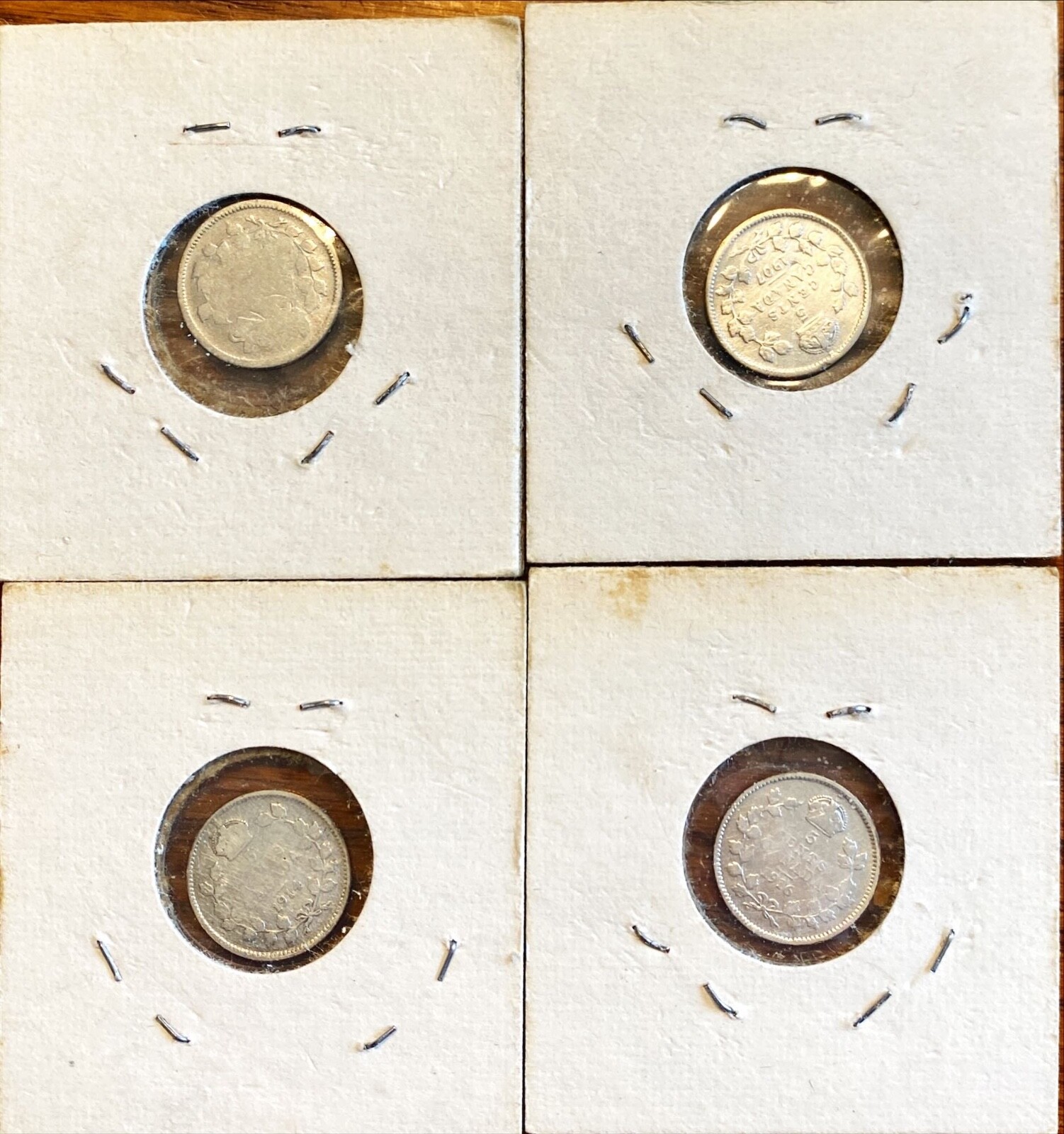 1907, 1914, 1916, unknown 4 pcs Canada 5 Cent Silver