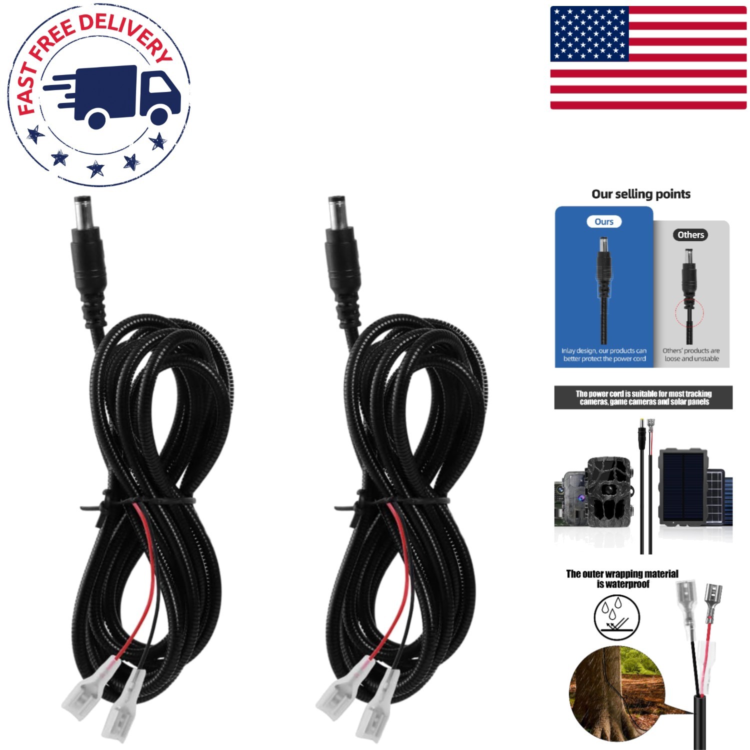 Waterproof 2 Pcs Chew-Resistant Power Cables for Trail Cameras - 79 Inch Each