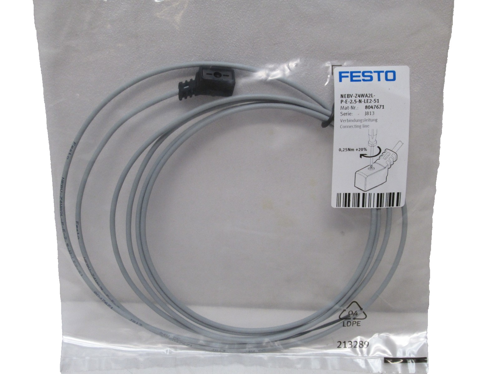 FESTO NEBV-Z4WA2L-P-E-2.5-N-LE2-S1 CONNECTING LINE CABLE 8047671 NEW SEALED