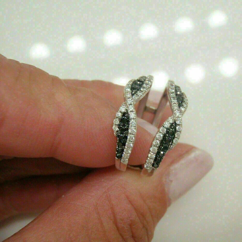 14K White Gold Plated 2.00Ct Lab Created Black Diamond Enhancer Wrap Guard Ring