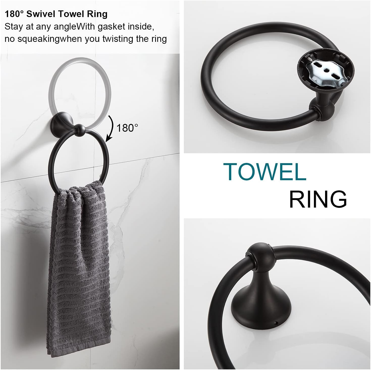 Bathroom Accessory Set, Matte Black Adjustable Expandable Towel Bar 4-Piece Bath