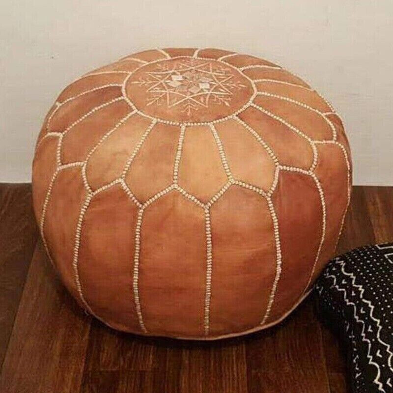 Sale Moroccan Genuine Leather Boho Pouf Ottoman Footstool Pouffe Brown