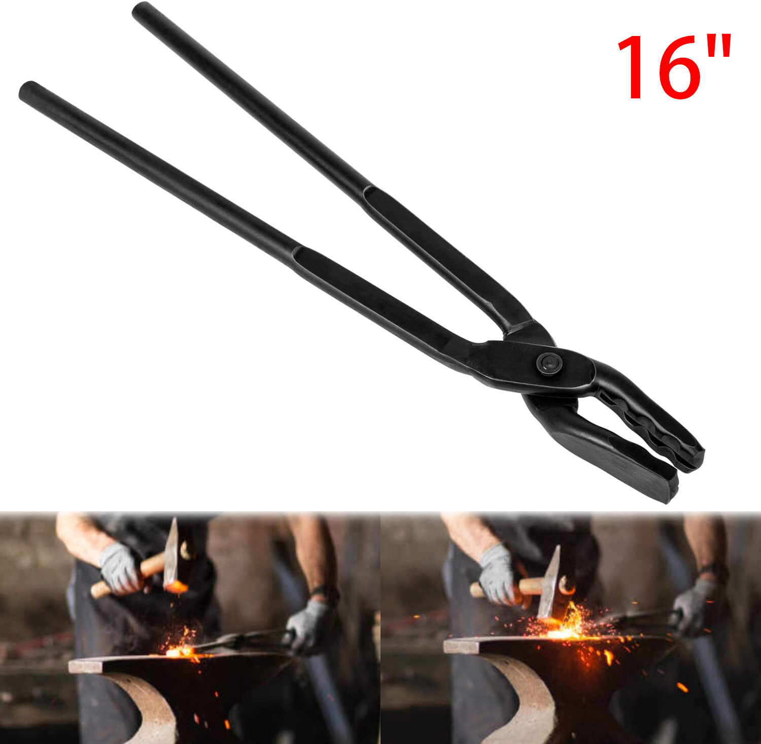 16" Wolf Jaw Blacksmithing Tongs Multipurpose Forge Tool For Beginner Bladesmith