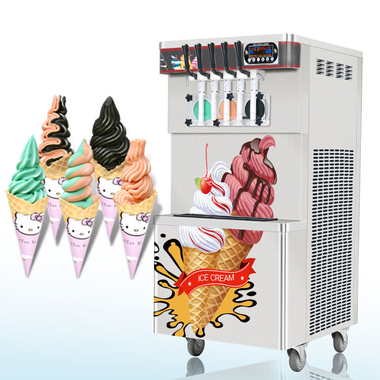Commercial soft serve ice cream machine 3+2 mixed flavors frozen yoghurt maker