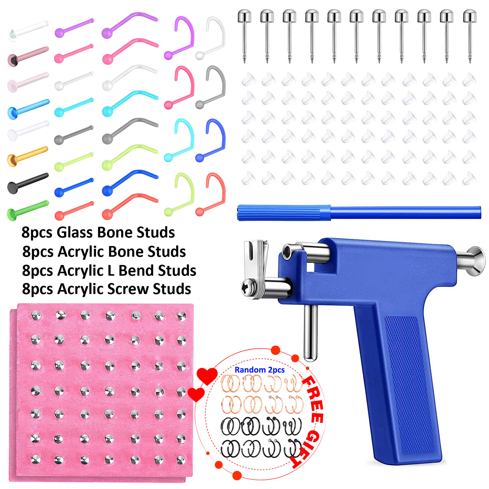 8-133Pcs Professional Body Piercing Gun Tool Kit with Ear Lip Nose Eyebrow Studs