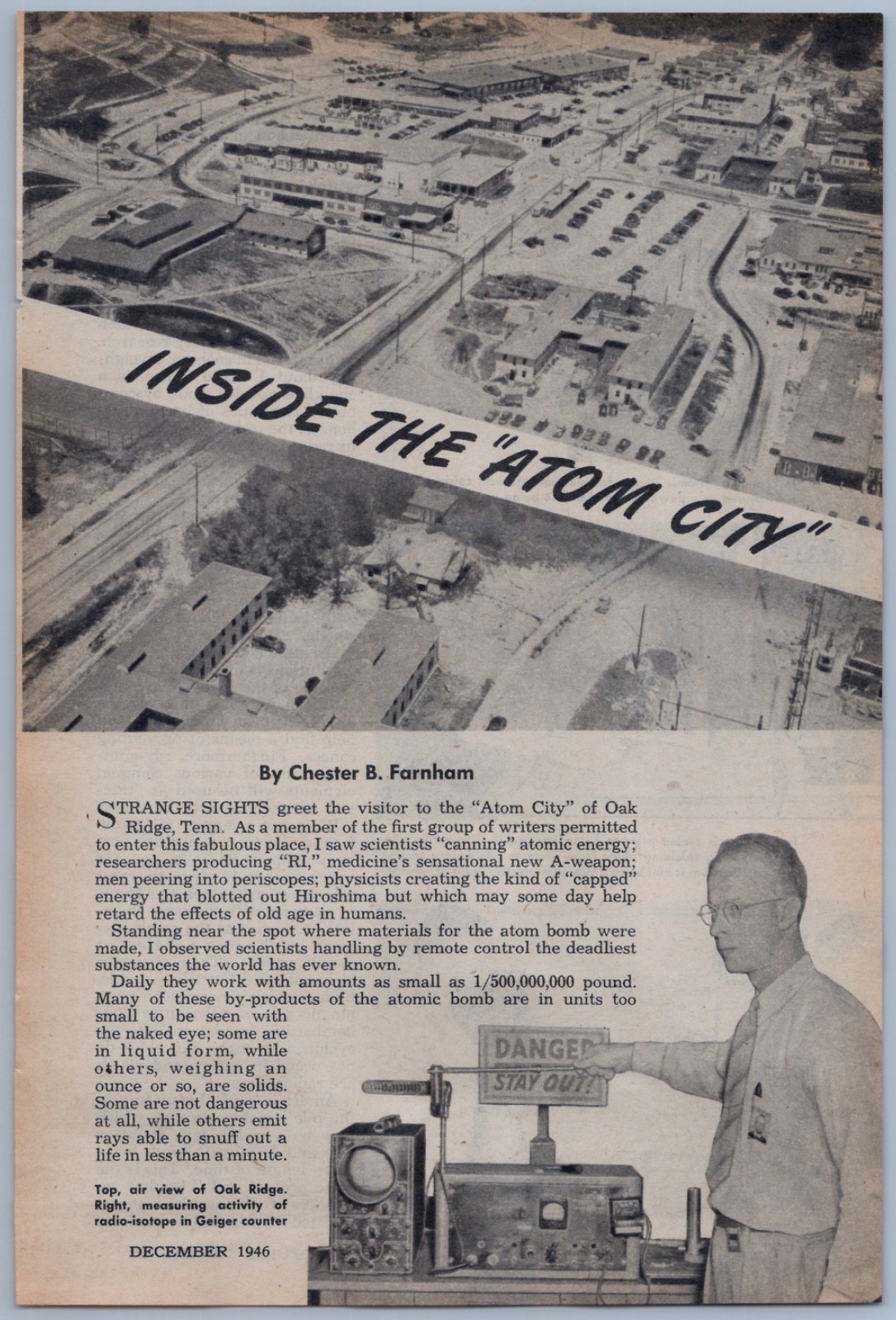 1946 Article - Inside Atom City Oak Ridge Tennessee TN National Laboratory