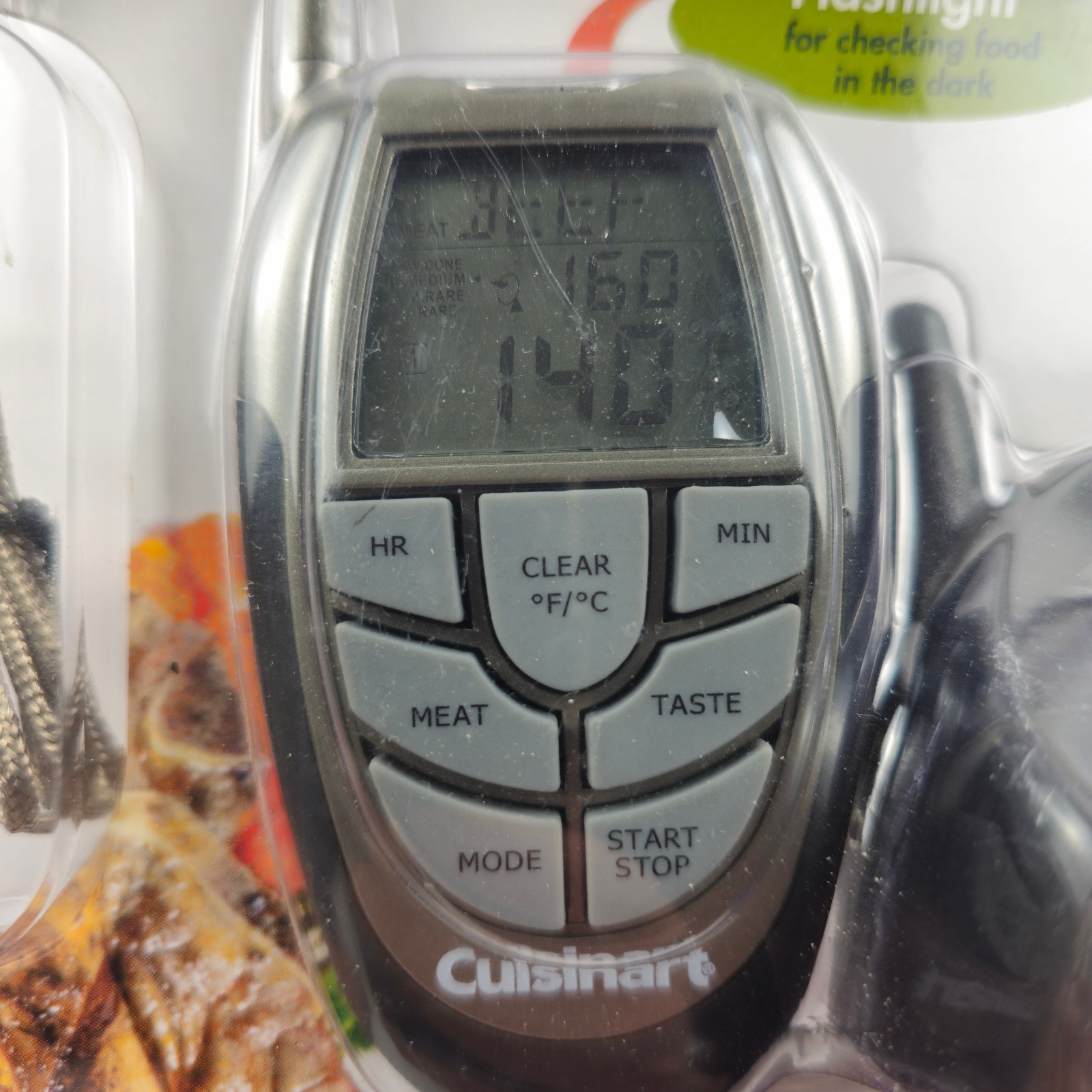 Cuisinart Wireless Meat Thermometer BBQ Grill Probe Timer Receiver w/Flashlight