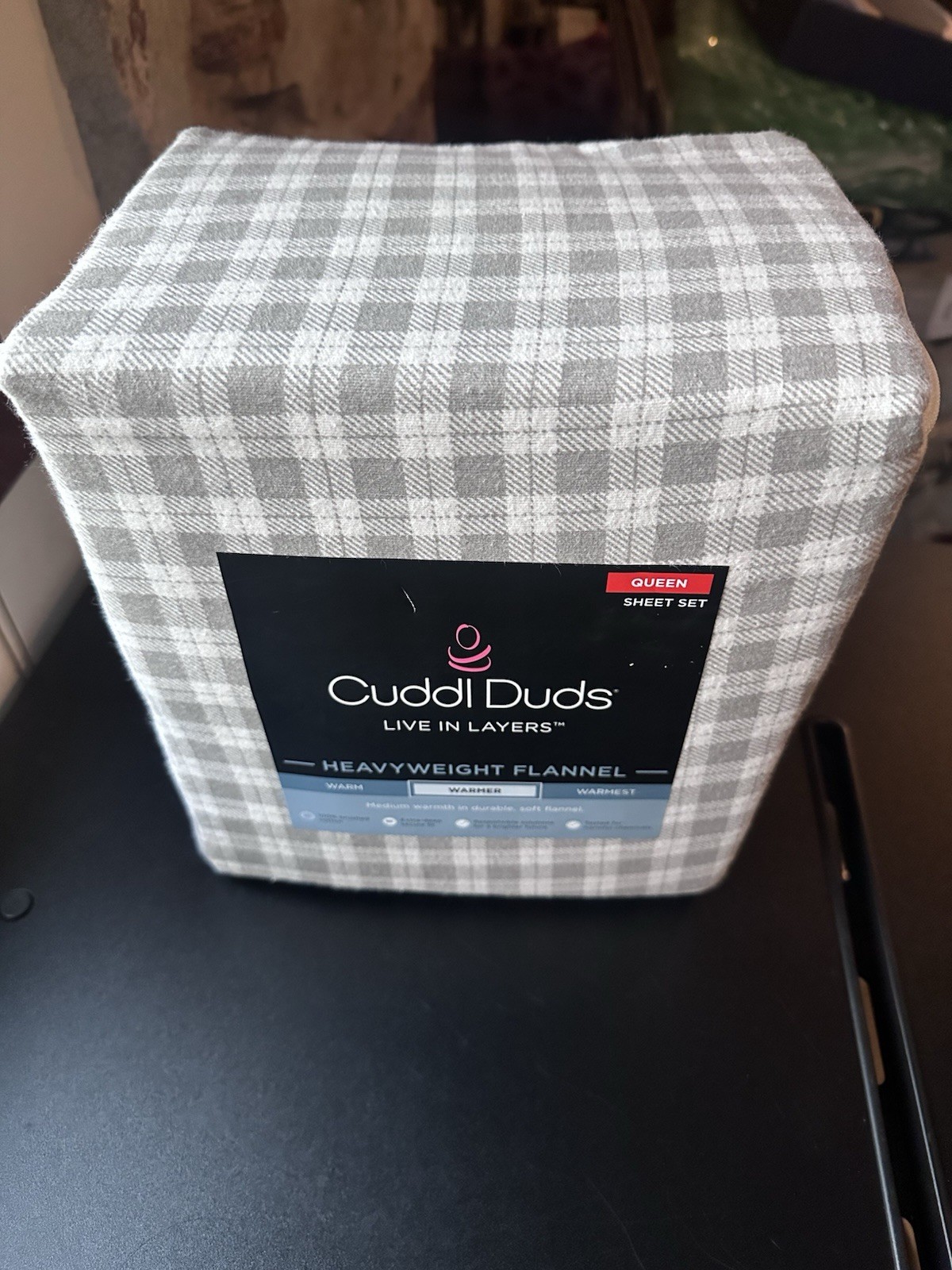Cuddl Duds Heavyweight Flannel Sheet Set, Plaid 4pc, Sz Q or K, Brand New