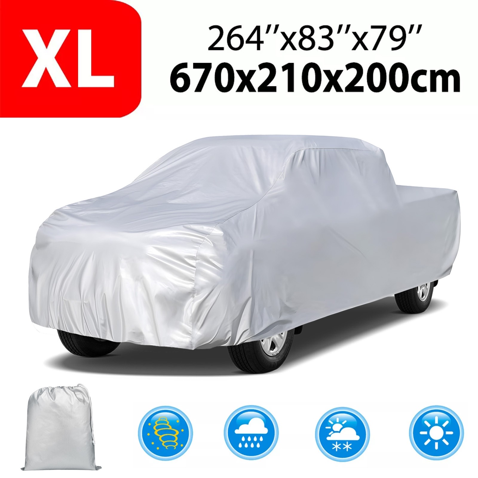 X-Large Full Pickup Truck Cover Waterproof Outdoor Sun Dust Heat UV Resistant