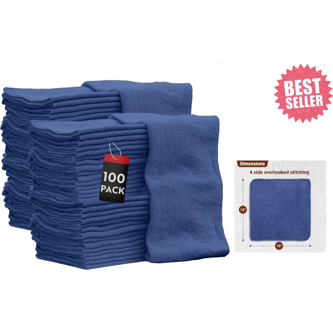 Auto Mechanic Shop Towels 100 Pack Bulk Rags 100% Cotton Commercial Grade Sho...