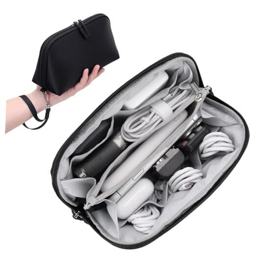 Travel Cable Organizer - 8 Compartments - Lightweight Water Resistant - Black M