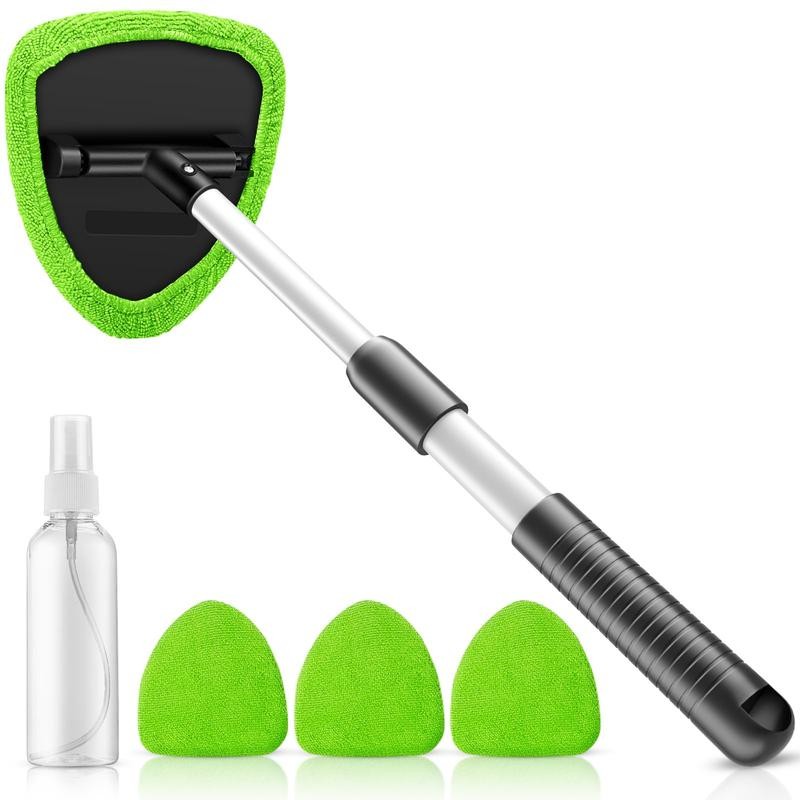 Car Windshield Cleaning Tool 23" Extendable Handle 4 Reusable Pads In&Out Use