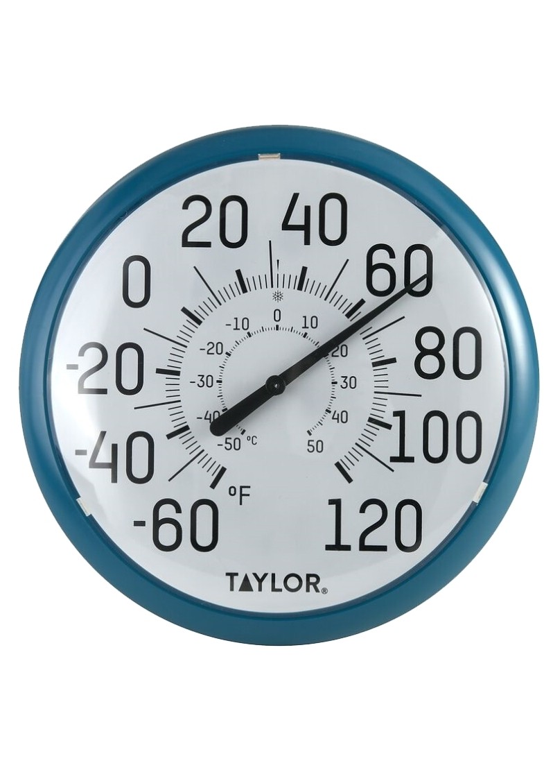 Dial Thermometer Big and Bold Bezel Plastic Teal 13.25" Teal