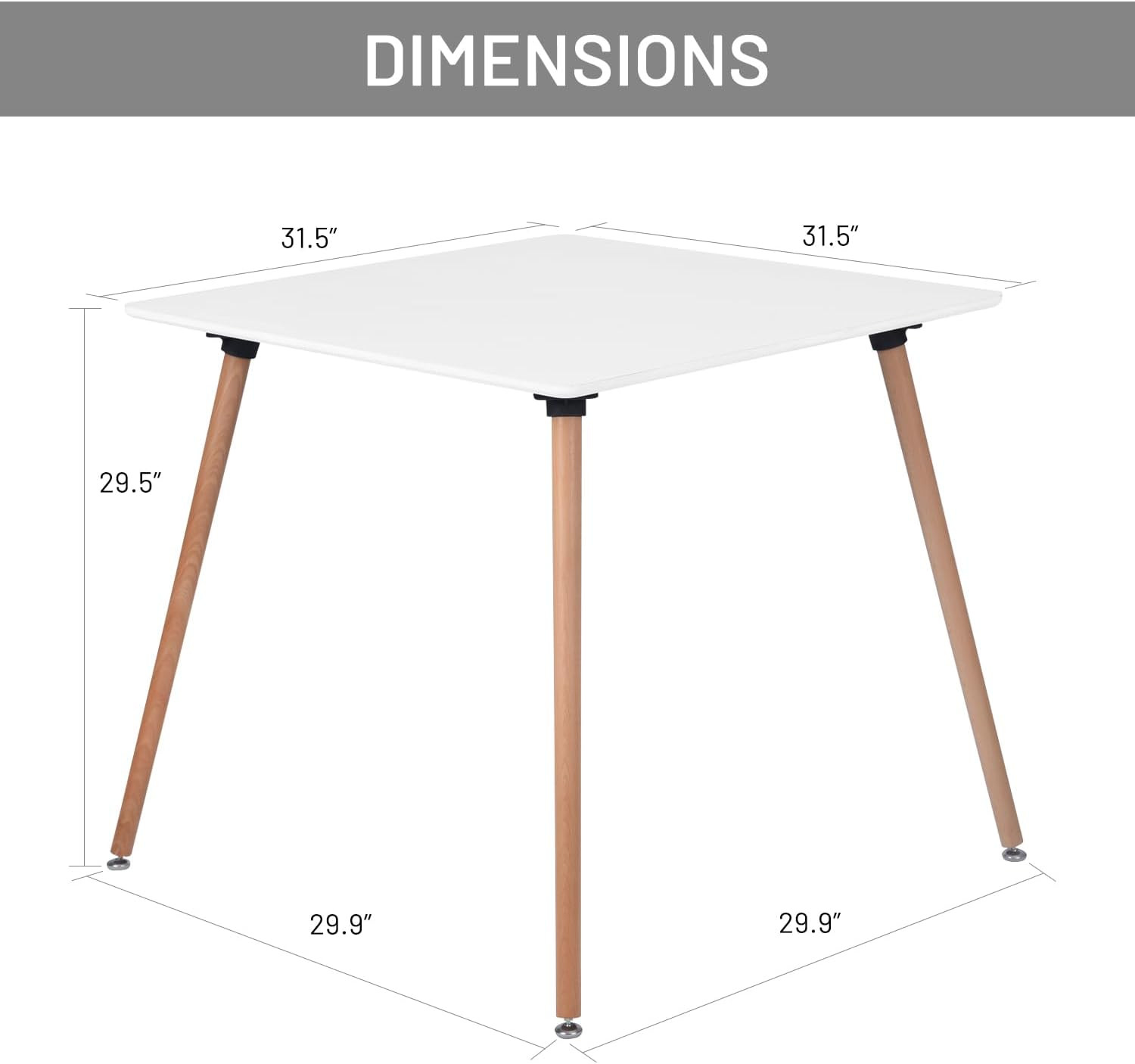 Square Dining Table 31.5 Inch for 2-4 People, Modern Functional White Table with