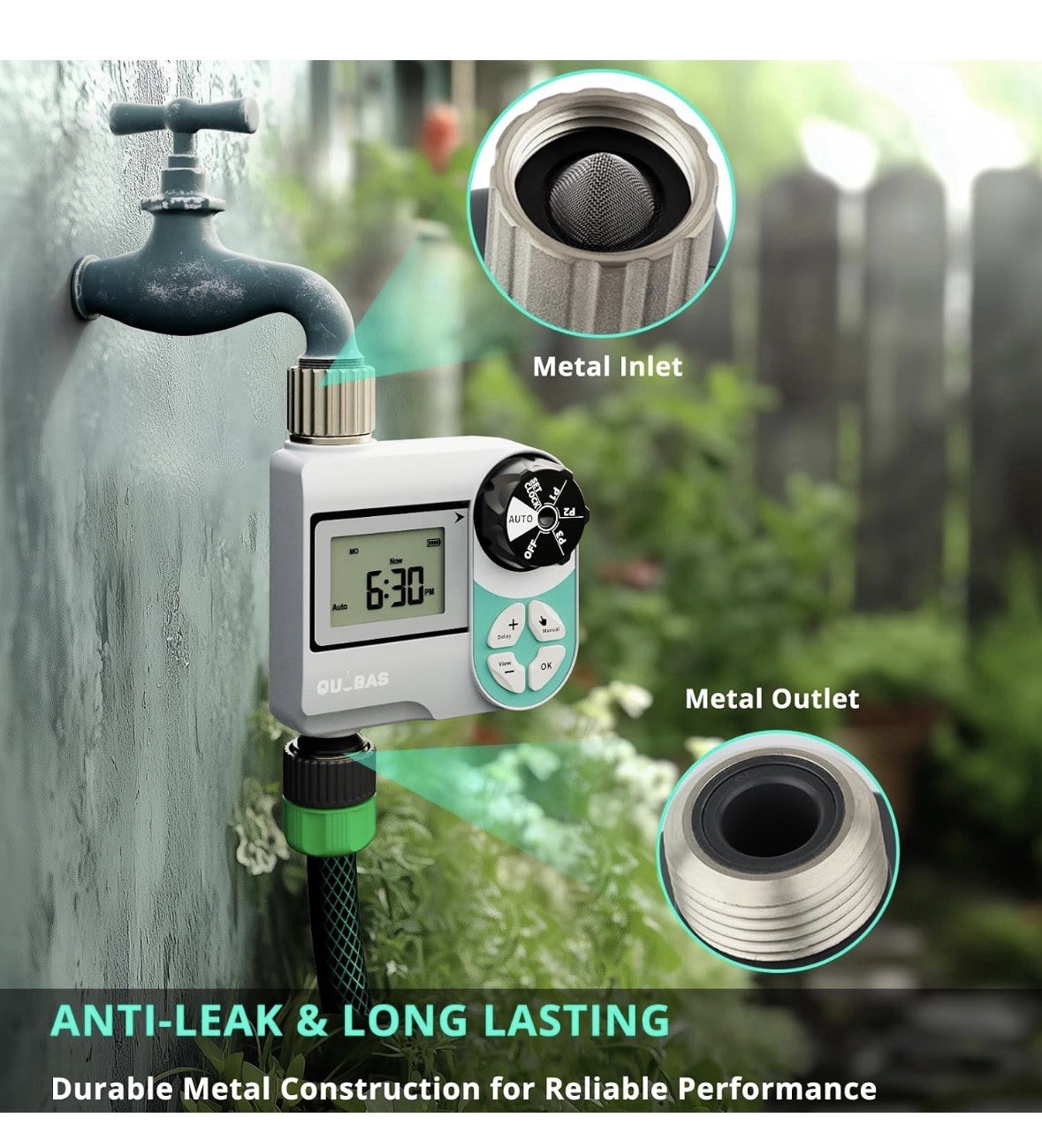 QUOBAS Weekly Plan 2 Zone Sprinkler Timer with Metal Inlet & Outlet, Water Timer