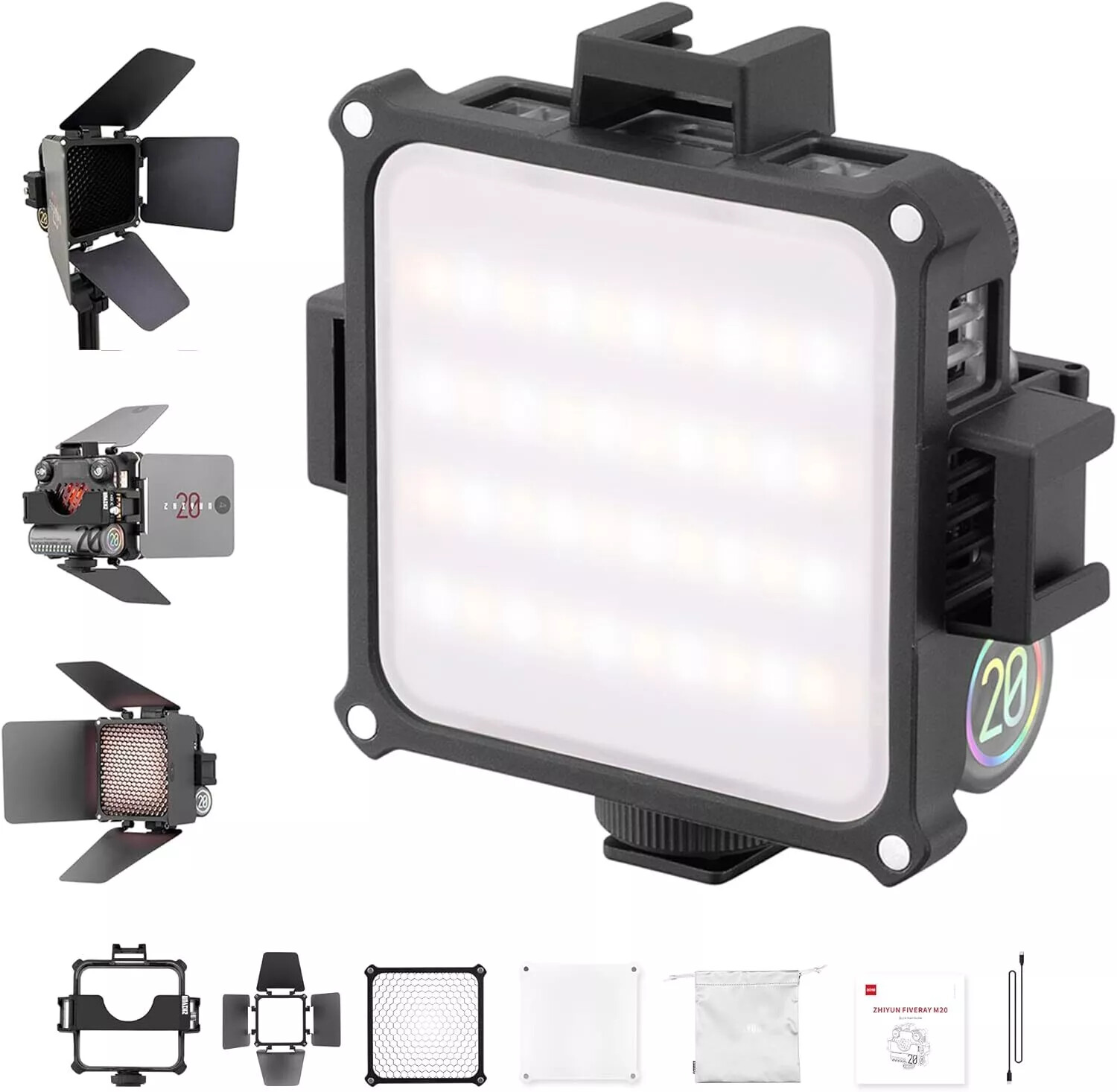 Zhiyun FIVERAY M20 Combo 20W Pocket Camera Light 2700K-6500K CRI 95+ Bandoor