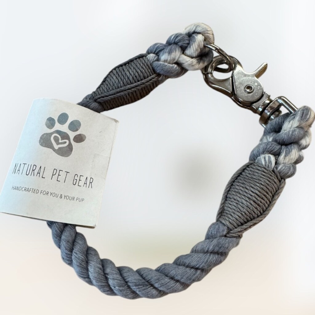 Dog Collar Cotton Rope | Blue + Slate | Nickel Plated | 14” Wigglywoos | NWT