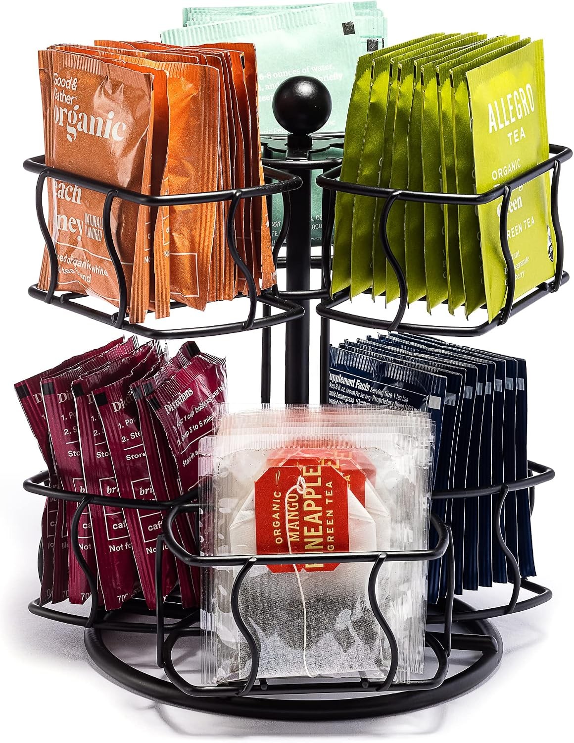 Tea Bag Spinning Carousel Tea Caddy Organizer Countertop Holds 60 Bags