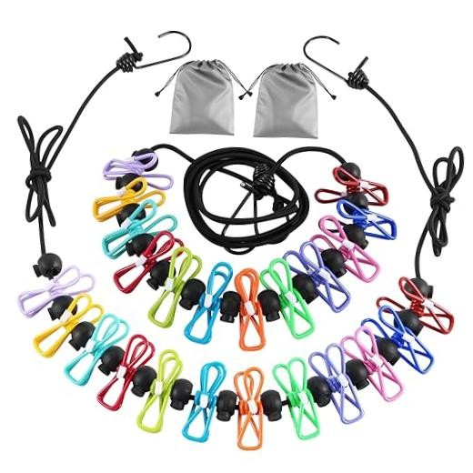 2 Pack Camping Clothesline Portable 12 Clothespins | Camping Colorful