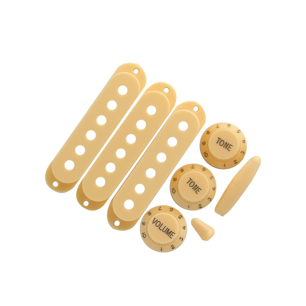 Set ST Guitar Pickup Covers 50/50/52mm 2T 1V Knobs Switch Tip Bar Tip Cream
