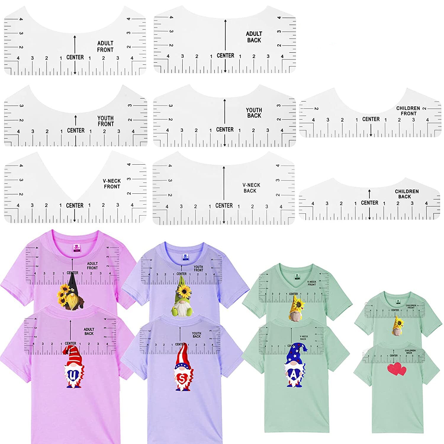 8 Pcs Tshirt Ruler Guide Alignment Tool,T-Shirt Rulers to Center Designs
