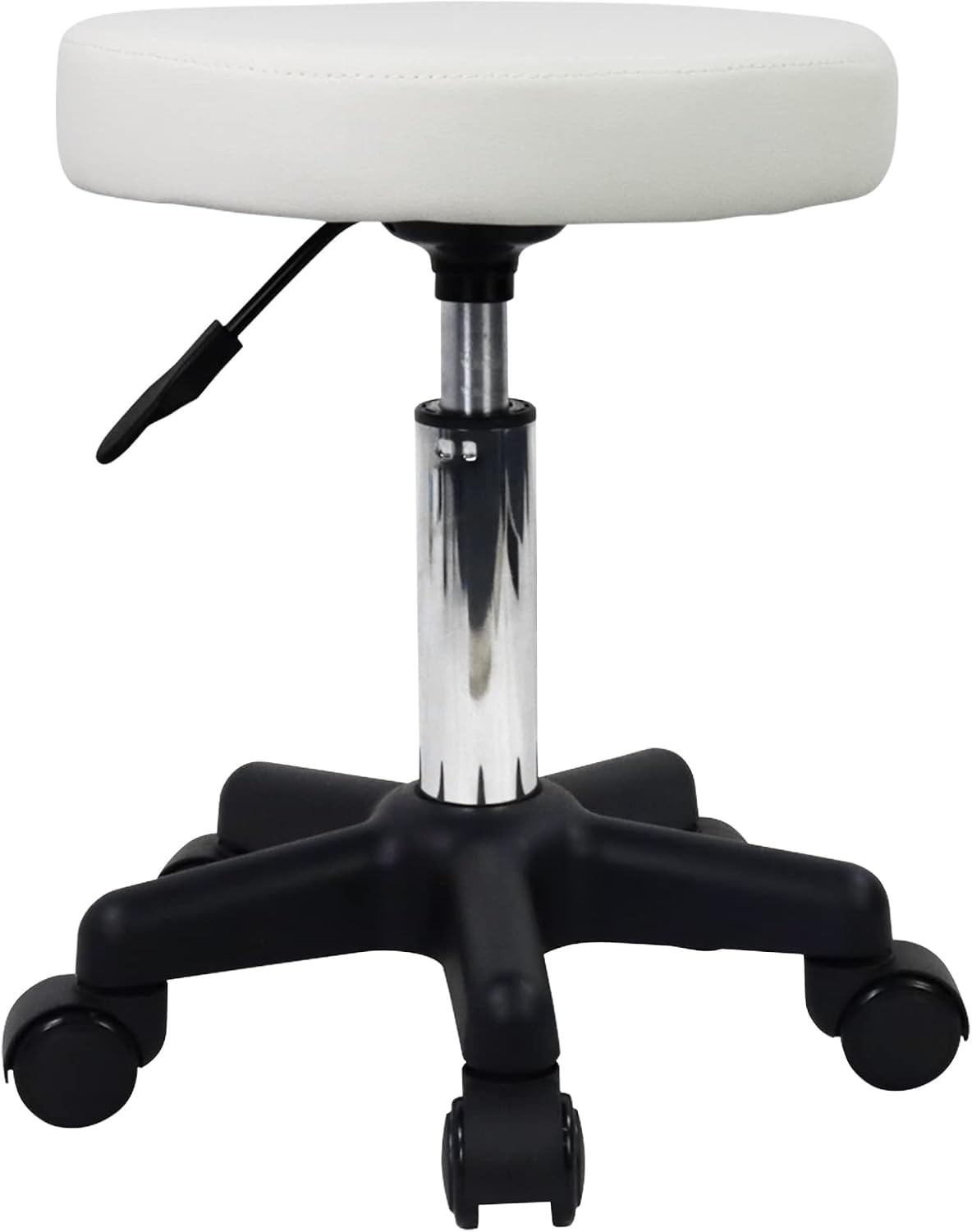 Elegant Height Adjustable Rolling Stool for Spa & Salon - Modern White Finish