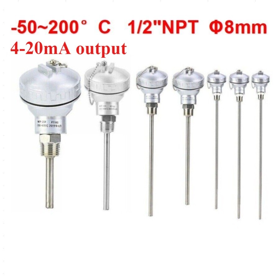 RTD PT100 Temperature Sensor Probe Output: 4-20mA Thermocouple Terminal-HeadΦ8mm