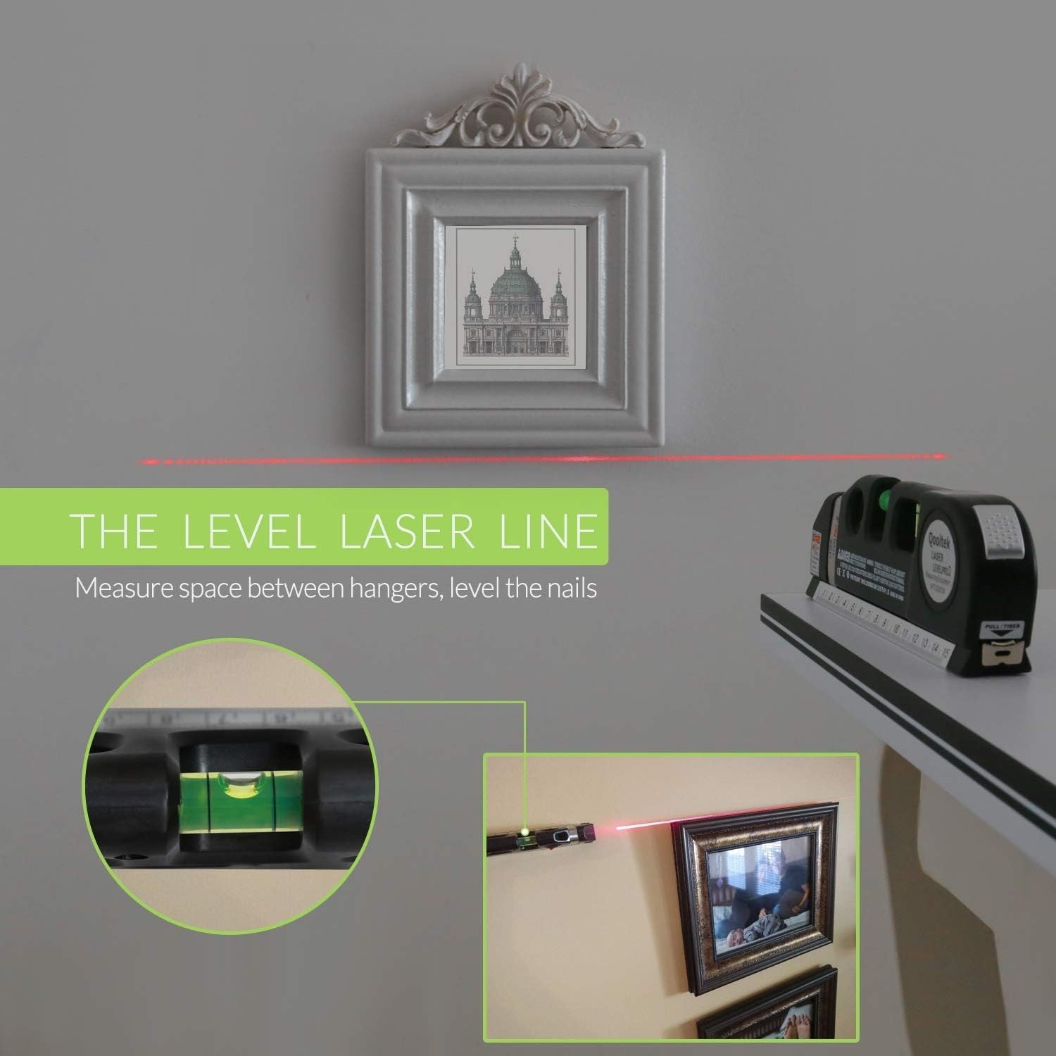 Precision Laser Level Multi Tool with 8ft Measuring Tape for DIY Projects