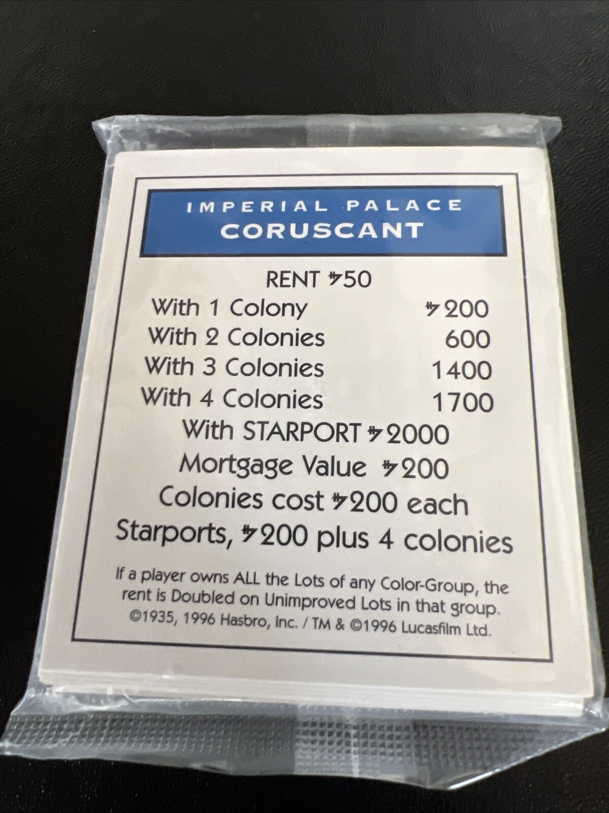 Star Wars Limited Collectors Edition Monopoly Deeds Sealed Never Used. 1996