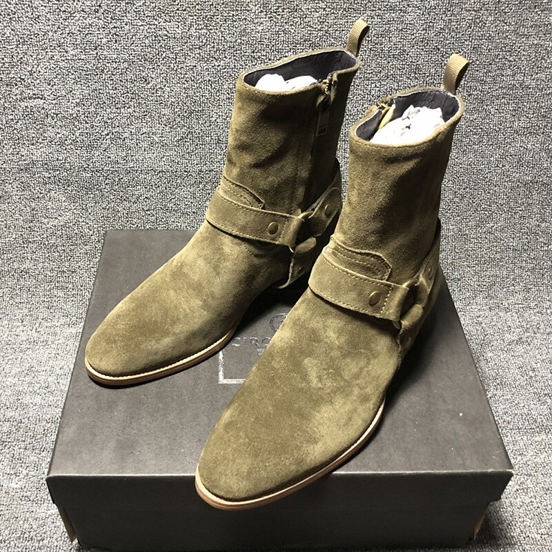 Western Zipper Men's Chelsea Ankle Boots Real Suede Leather Business Party Dress