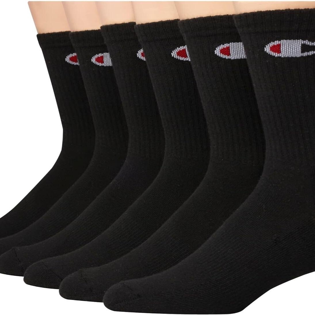 Champion Gift Box of 6 pairs Unisex Crew Socks Men's 6-12 Women's 8-12 Cushioned