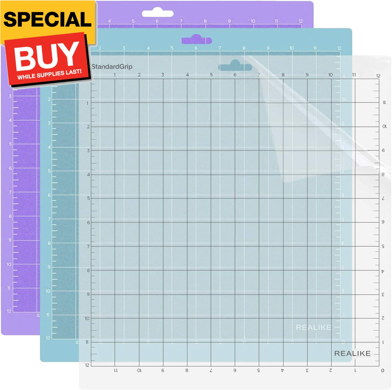 12x12 Cutting Mat for Silhouette Cameo 4/3/2/1 (3 Mats - StandardGrip, LightGrip