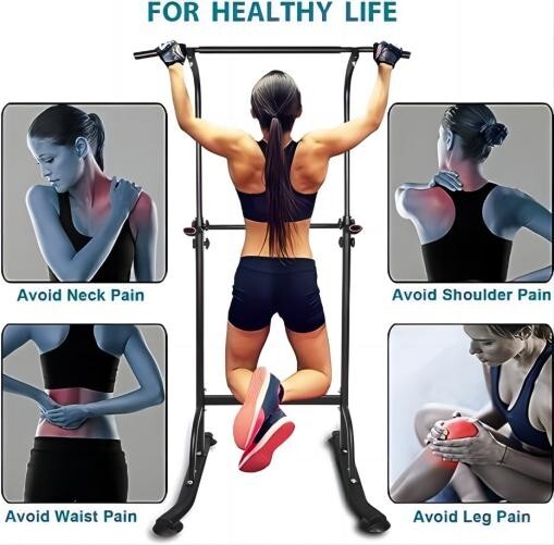 Power Tower Workout Dip Station Pull Up Bar, Height Adjustable Multi-Function