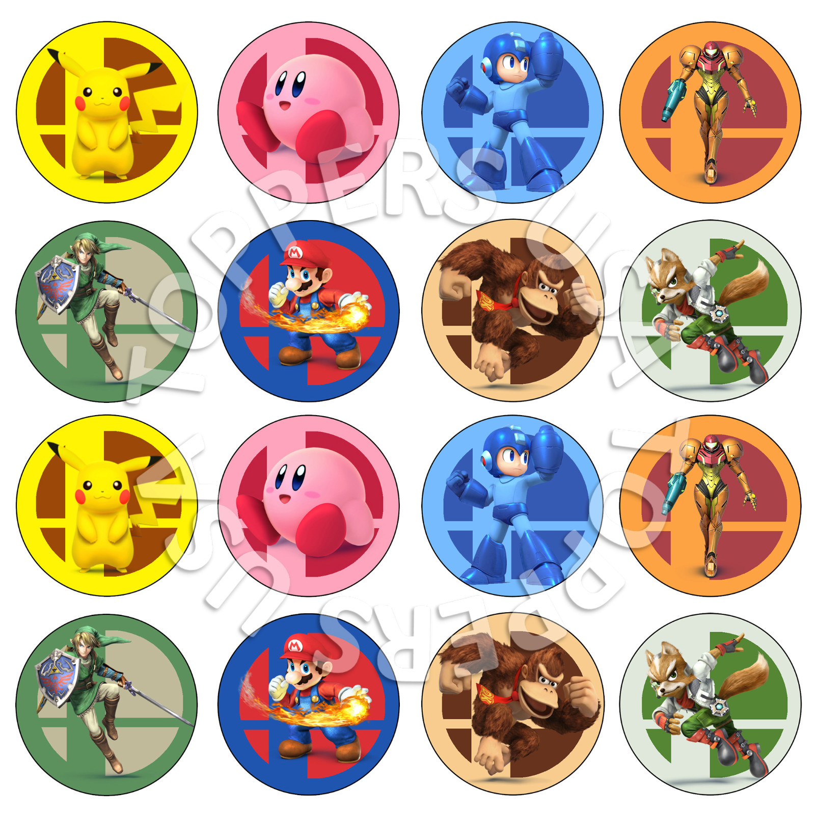 16x EDIBLE Super Smash Bros Birthday Cupcake Toppers Wafer Paper 4cm (uncut)