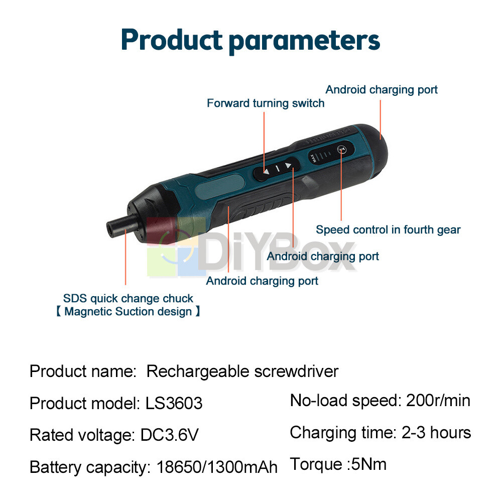 Cordless Electric Screwdriver Rechargeable Drill Mini Torque Adjustment Power