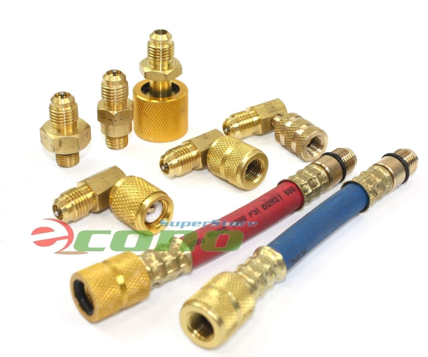 8pc Automotive A/C Manifold Gauge Adapter Set Brass Flexible Hose 90 Degree R-12