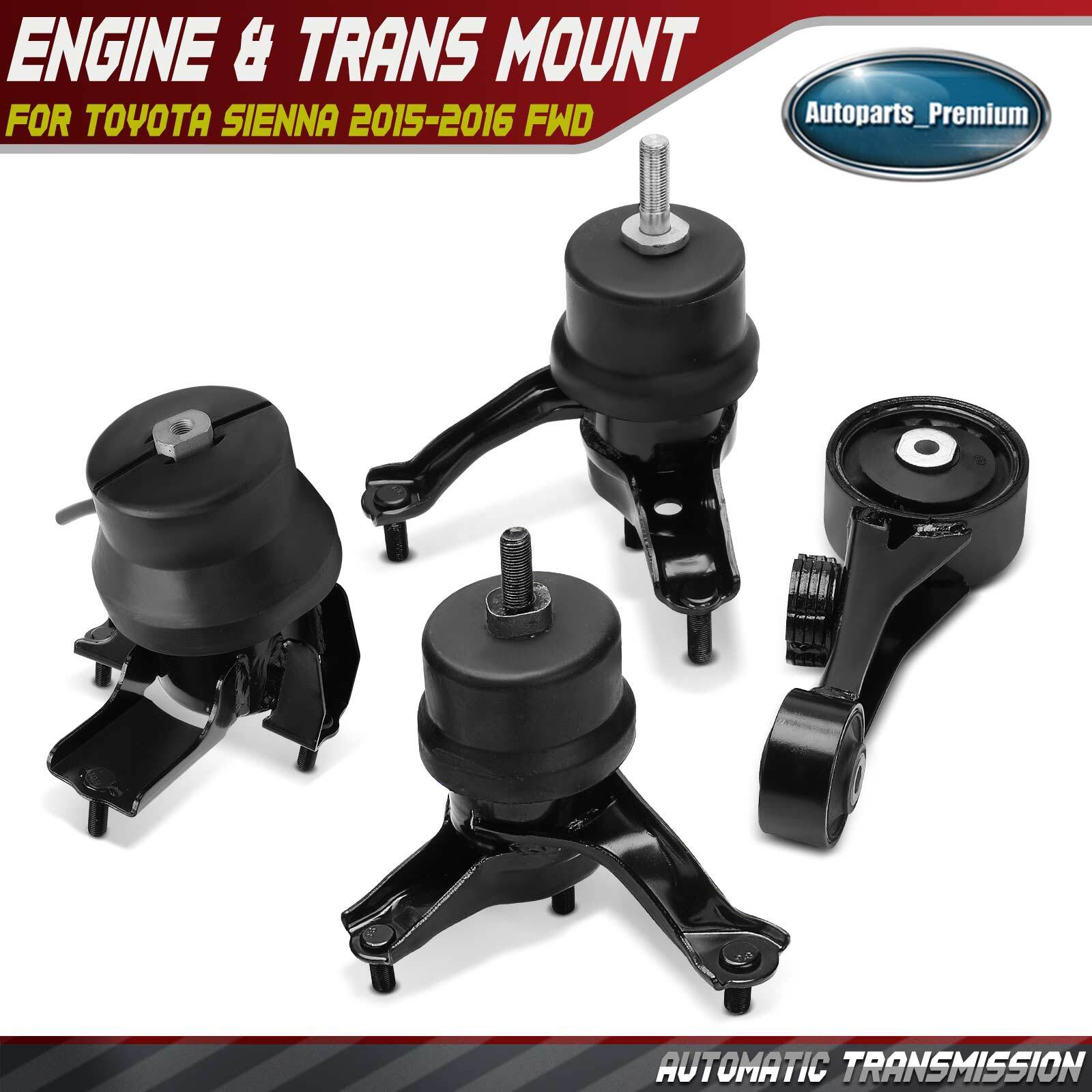 4x Engine Motor & Torque Strut & Auto. Trans. Mount for Toyota Sienna 15-16 FWD