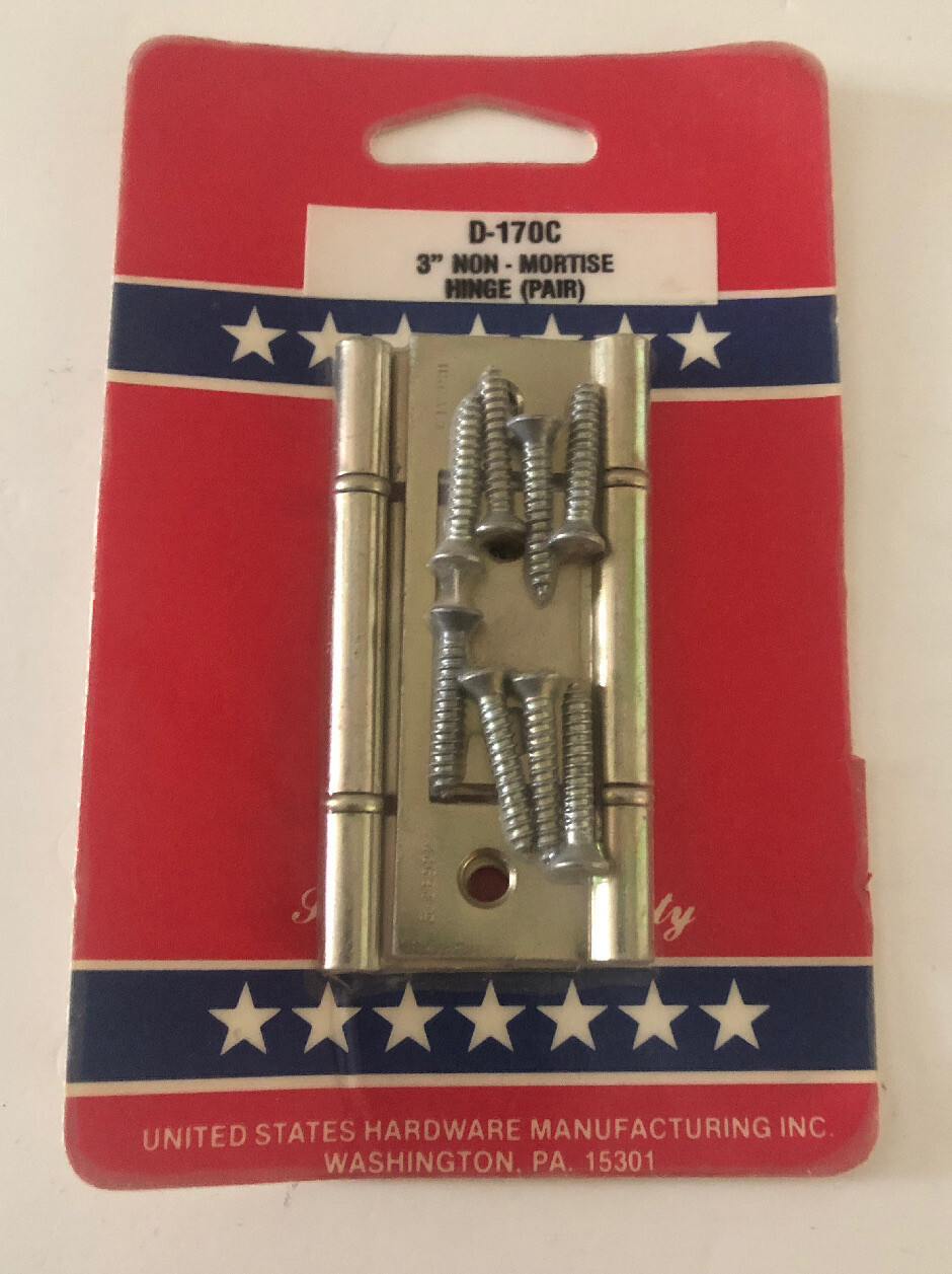 United States Hardware 3" Non - Mortise Hinge Pair D-170C - New but old stock