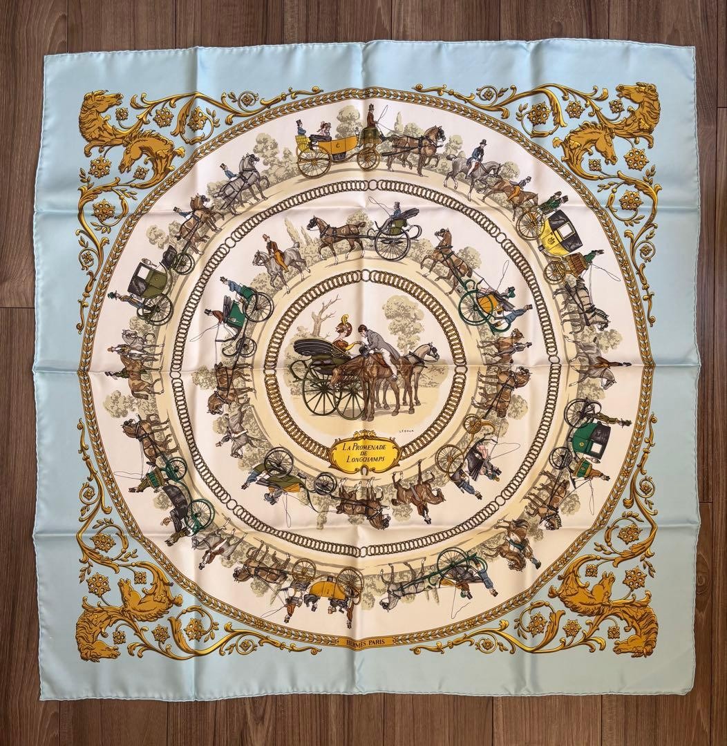 HERMES Carre90 Square Scarf silk horse-drawn carriage A walking path to Ronchamp