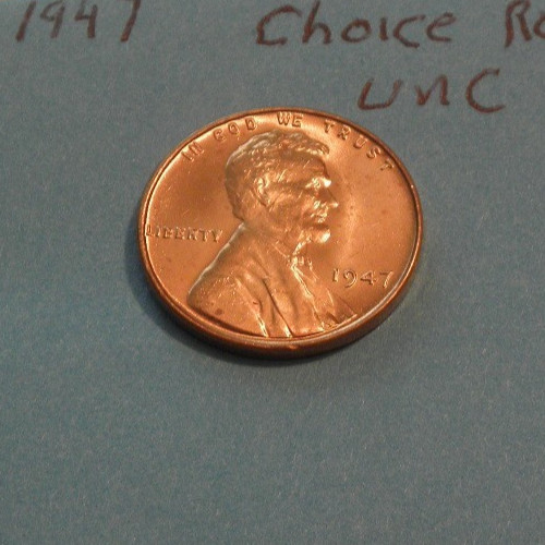1947     BRILLIANT  RED  UNCIRCULATED   SHARP DETAIL   WHEAT CENT  1