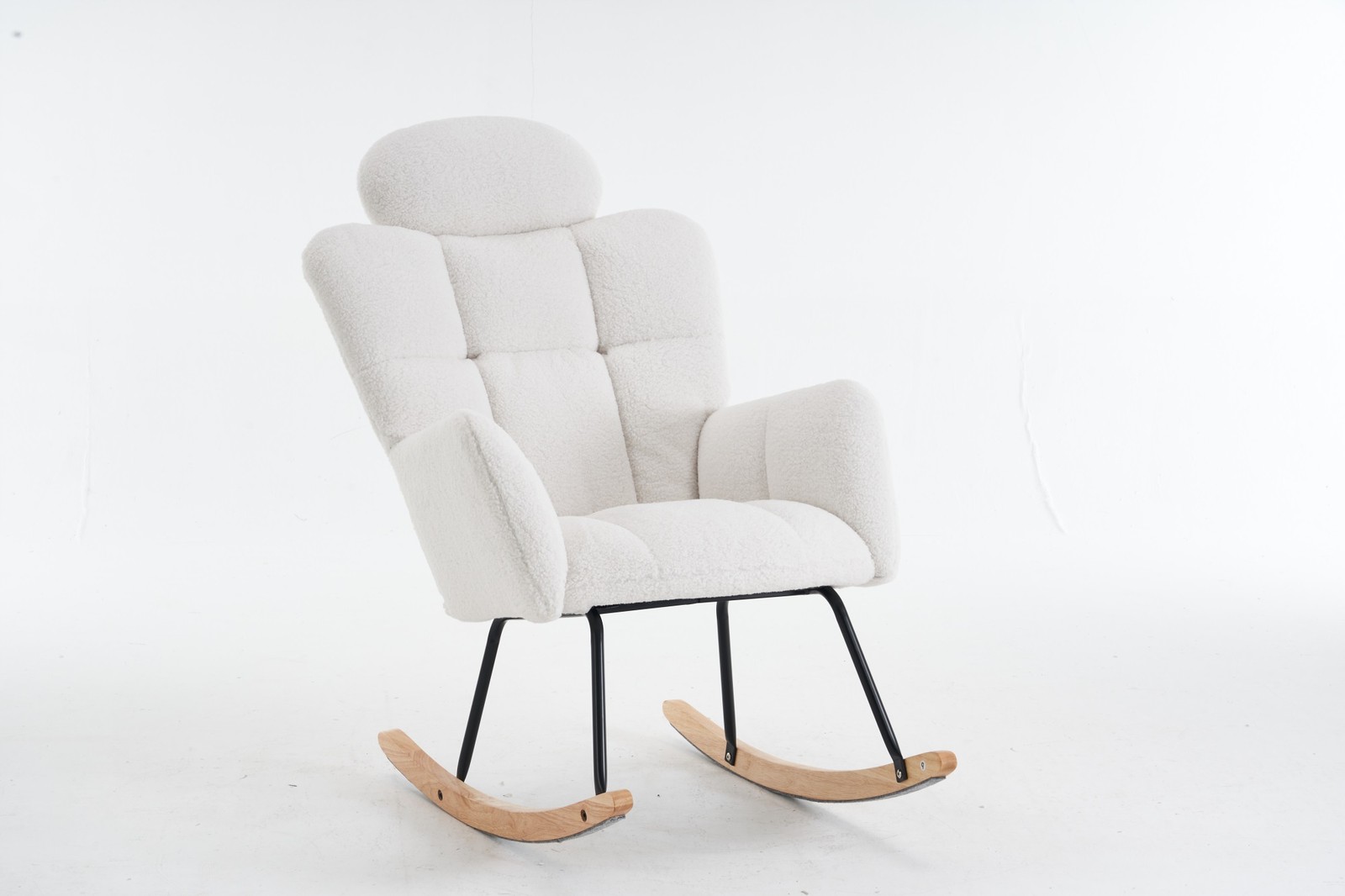 Plush Upholstered Teddy Fabric Rocking Glider Chair with High Backrest & Pillow
