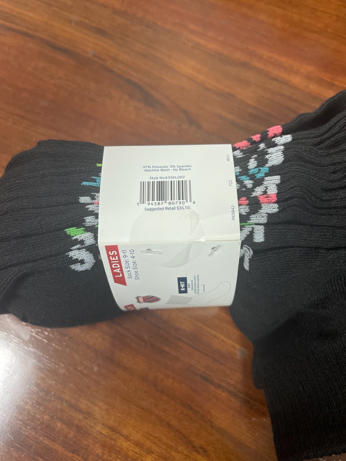 K-Swiss Value Pack 10 Pairs Ladies Black/Multicolor Quarter Length Socks Sz 4-10