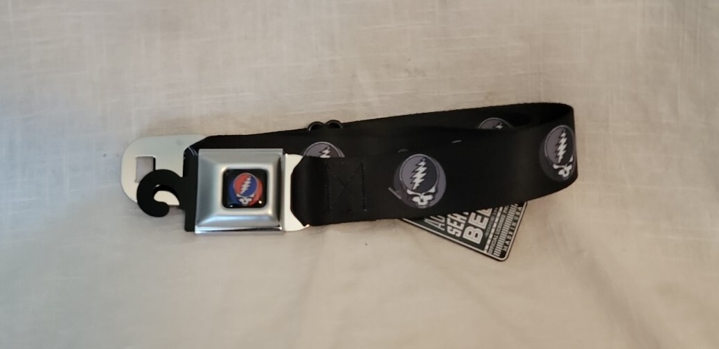 GRATEFUL DEAD GRAY STEAL YOUR FACE SEAT BELT BUCKLE WEB BELT