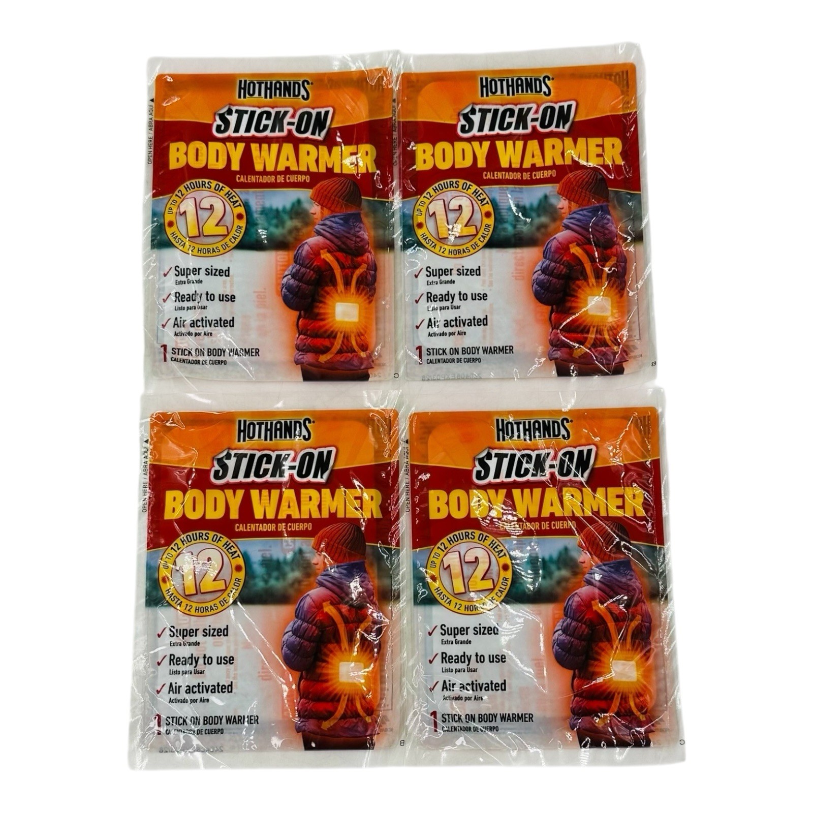 4 Count HotHands Stick-On Body Warmer up to 12 hrs of Heat Exp.2028