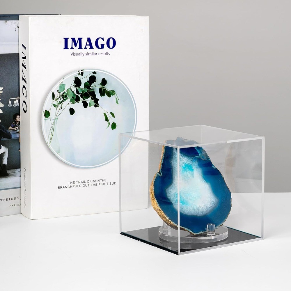 Clear Acrylic 5x5x5 Inch Display Cube with Black Base, Removable Riser Stand for