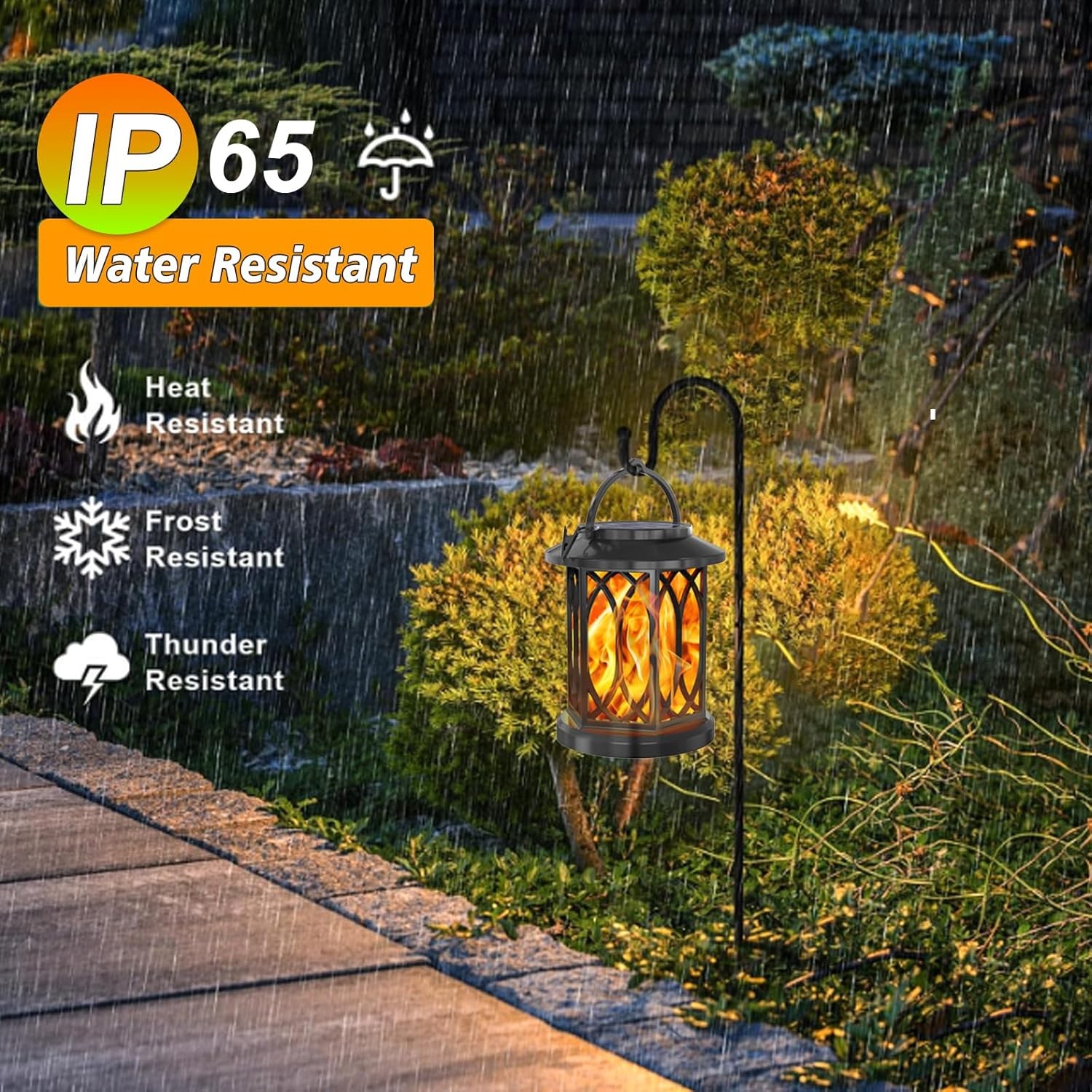 2x Solar LED Flicker Flame Lanterns Lantern , Outdoor Garden & Pathway Lights